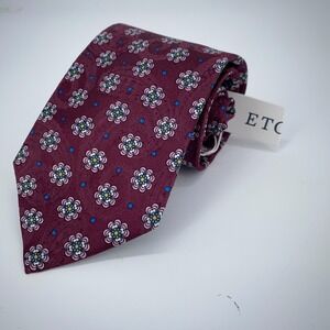 Eton Tie Mens One Size Maroon Floral Silk Luxury Classic Necktie Italy Made